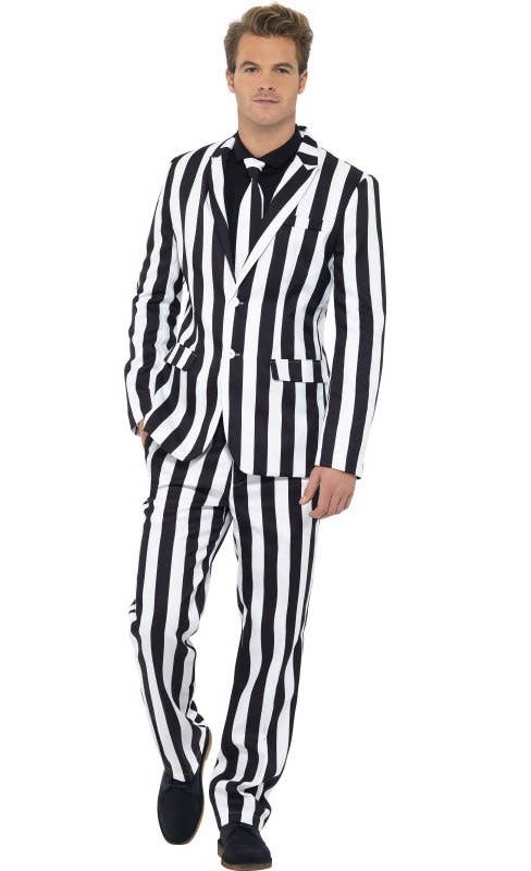 Black And White Striped Men's Beetlejuice Costume Suit Front