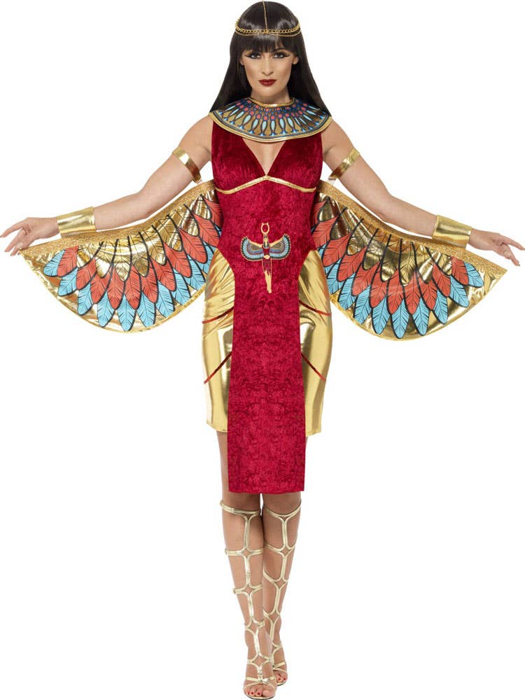 Red Goddess Isis Womens Costume with Wings Egyptian Womens Costume