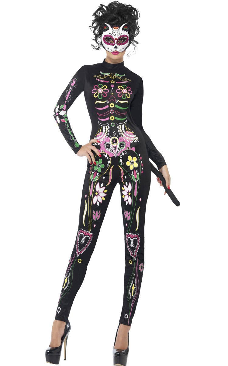 Women's Sexy Day of the Dead Sugar Skull Cat Costume Image