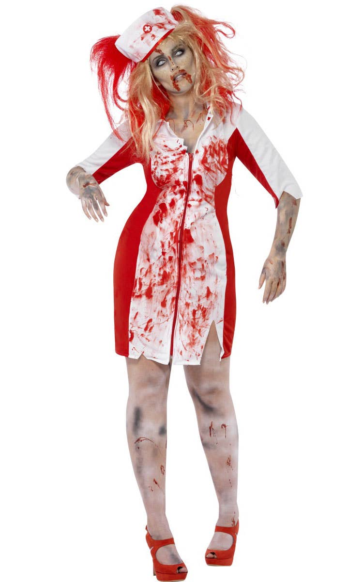 Women's Plus Size Blood Stained Zombie Nurse Halloween Costume Front View