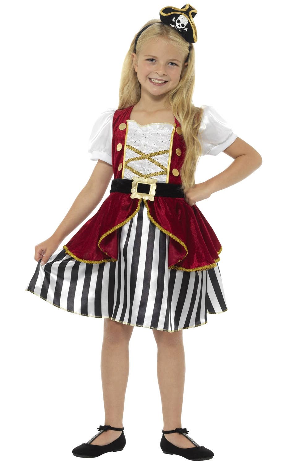 Kid's Pirate Girl's Deluxe Fancy Dress Costume Front View
