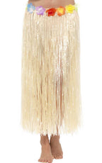 Natural Hawaiian Grass Skirt with Multicoloured Flowers