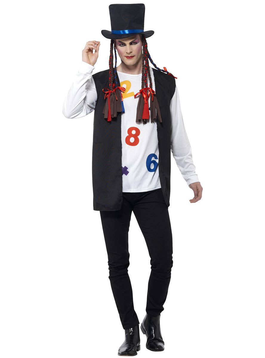 Boy George Men's 80s Costume with Shirt, Vest and Hat -  Front Image