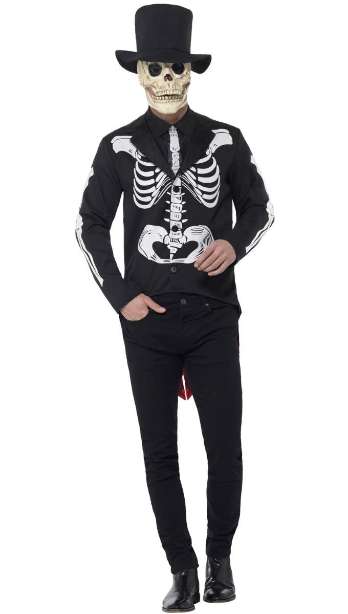 Mens Day Of The Dead Senor Skeleton Halloween Black And White Fancy Dress Costume Main Image  