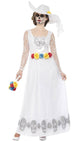 Image of Day of the Dead Womens White Skeleton Bride Costume - Front View