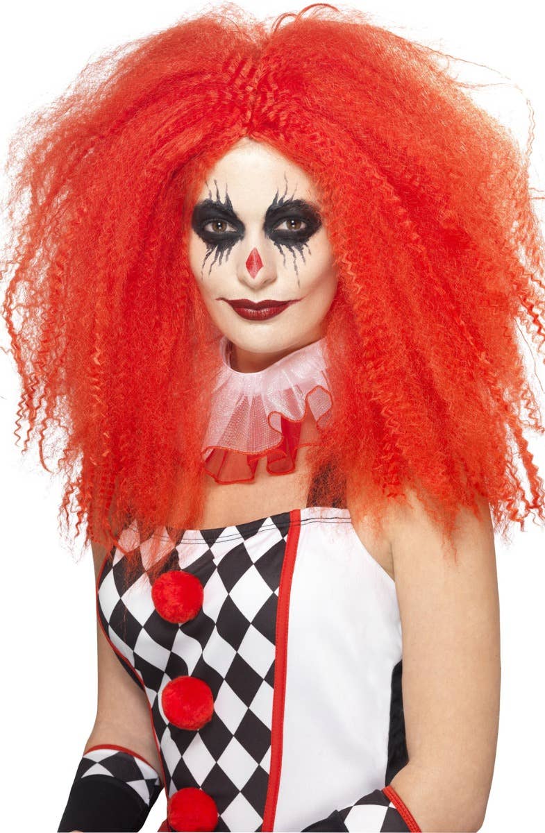 Women's Red Jester Clown IT Crimped Long Wig Main Image