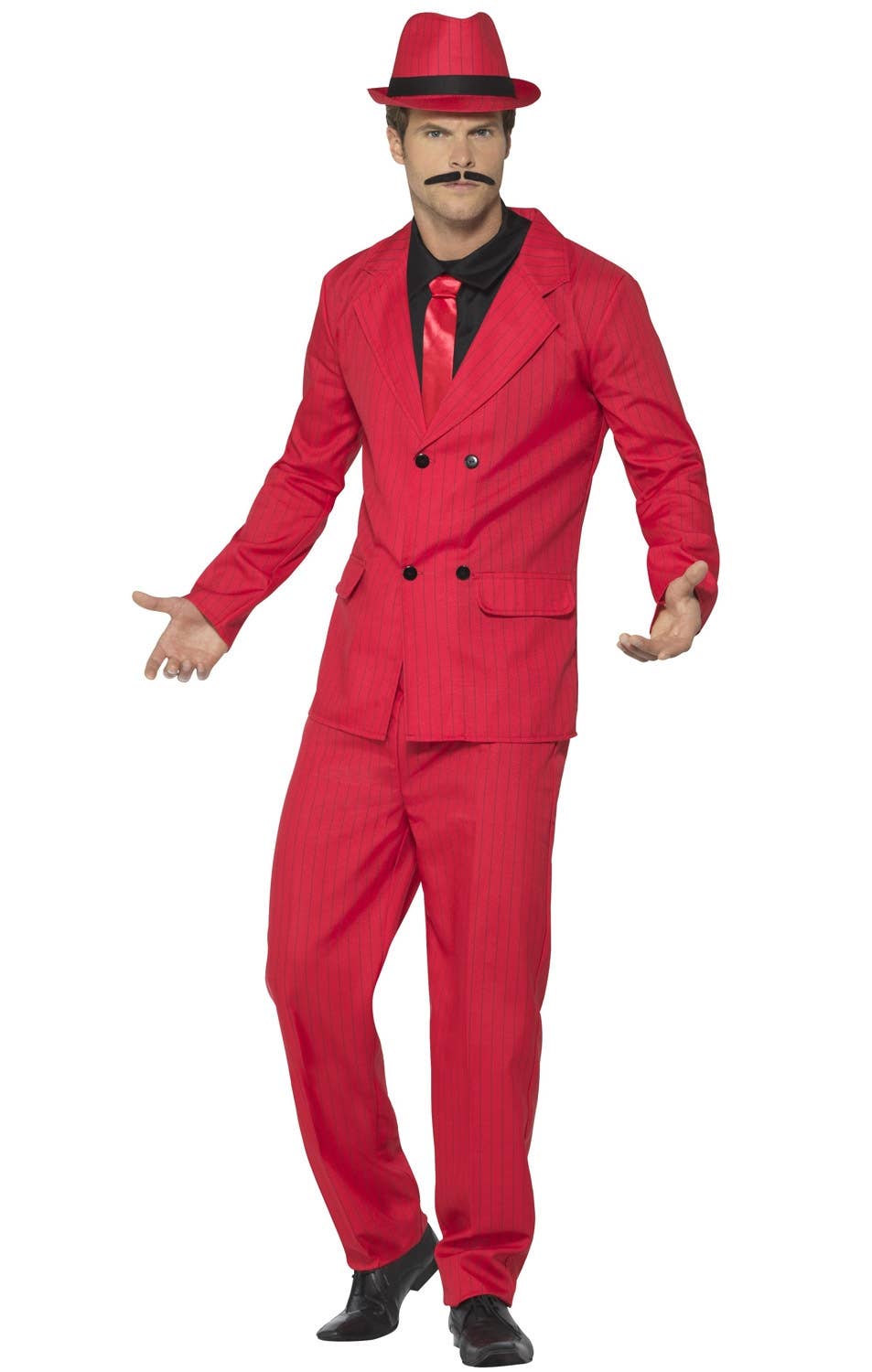 Men's Red With Black Pinstripes Zoot Suit Gangster 1920's Costume Alt View