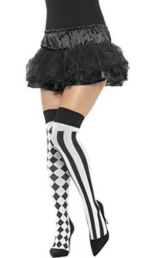 Image of Mismatch Black and White Harlequin Thigh High Stockings