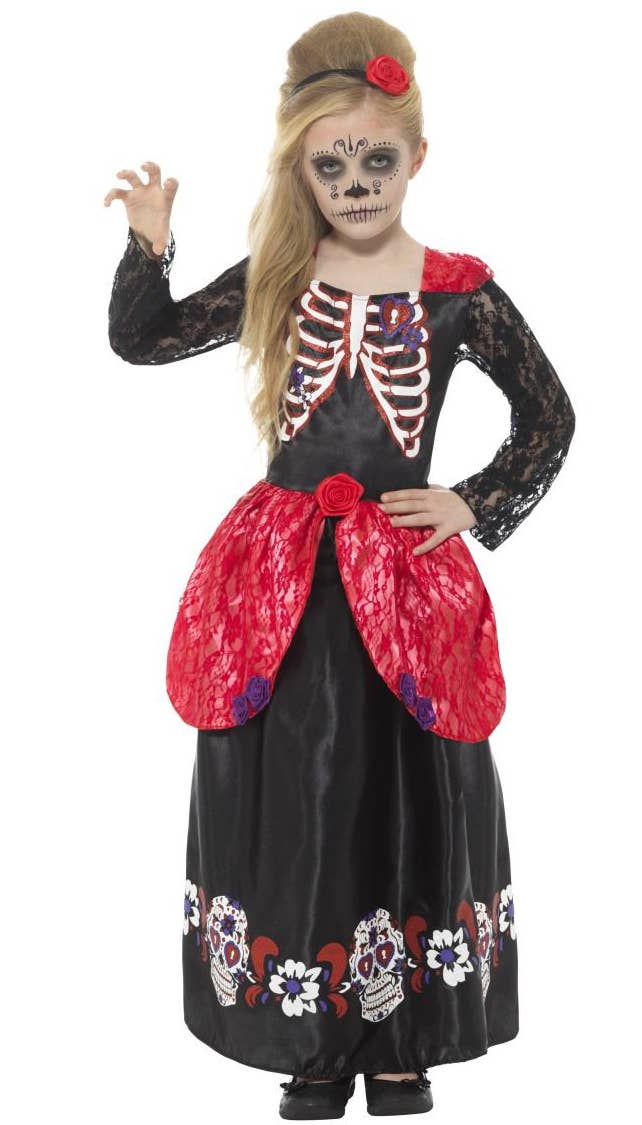 Girls Deluxe Day of the Dead Halloween Costume Main Image