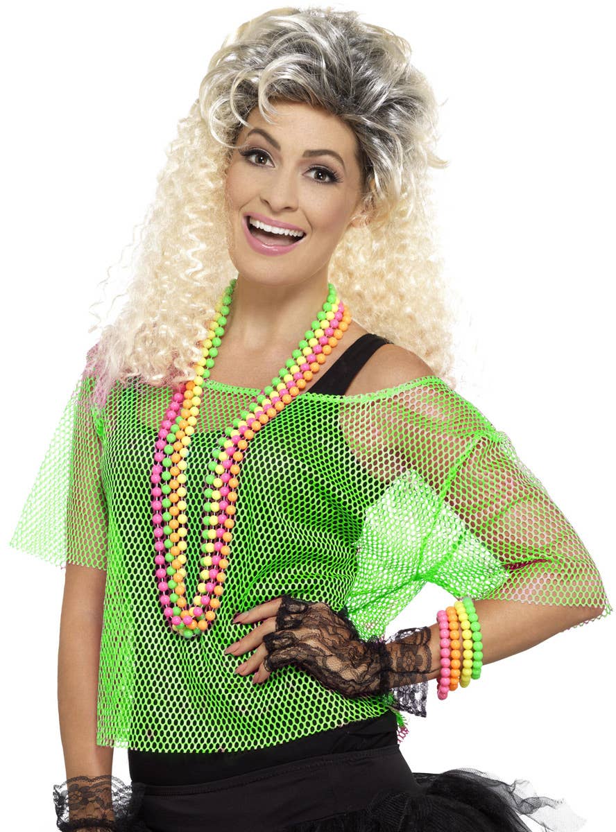Womens Neon Green Fishnet 80s Costume Top - Main Image