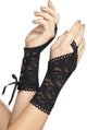 Black Lace Fingerless Gloves with Lace Up Feature