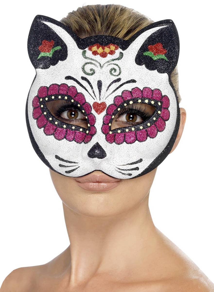 Glitter Sugar Skull Mexican Cat Skull Mask