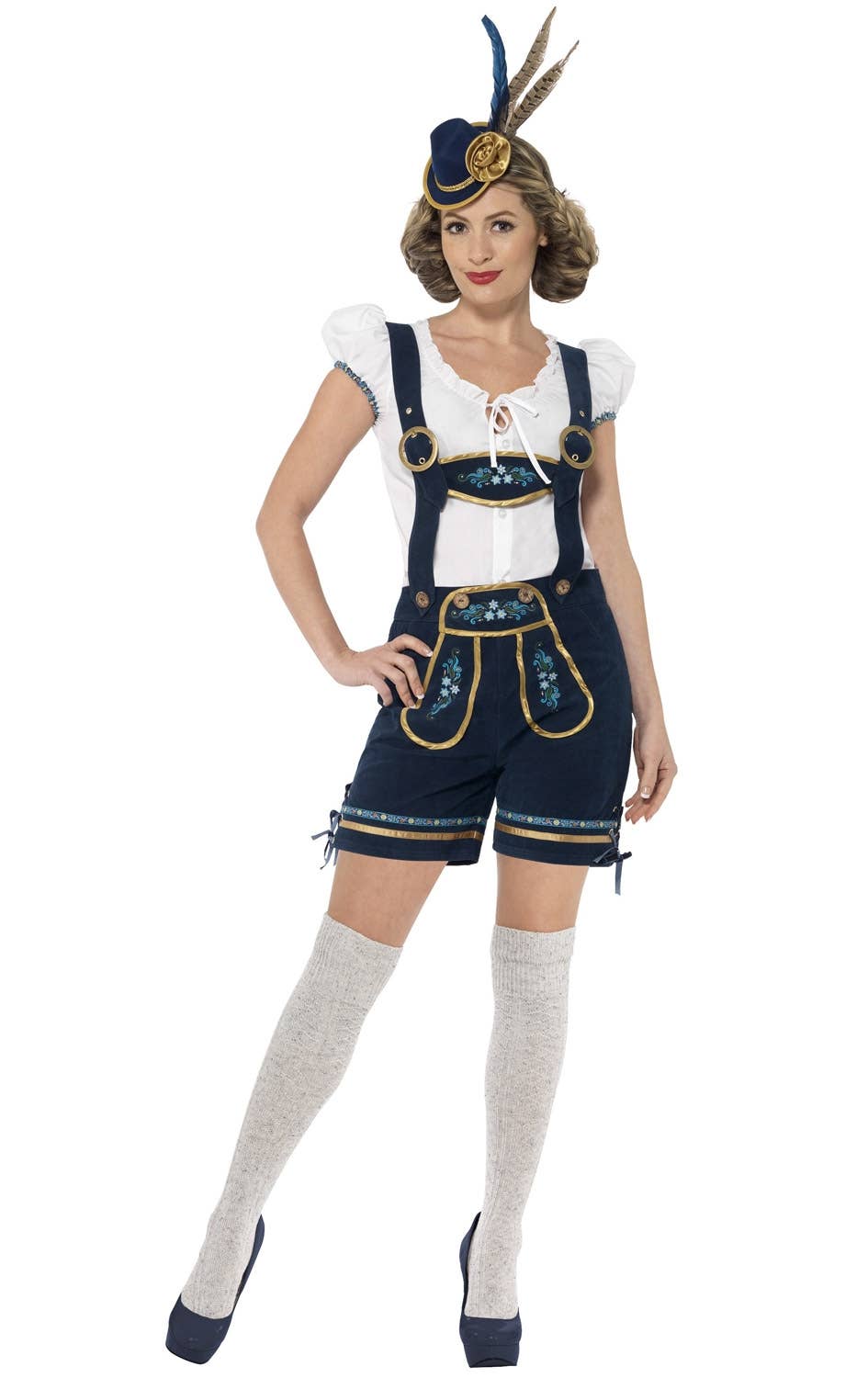 Womens Traditional Deluxe Bavarian Blue Lederhosen Oktoberfest Costume Image 1