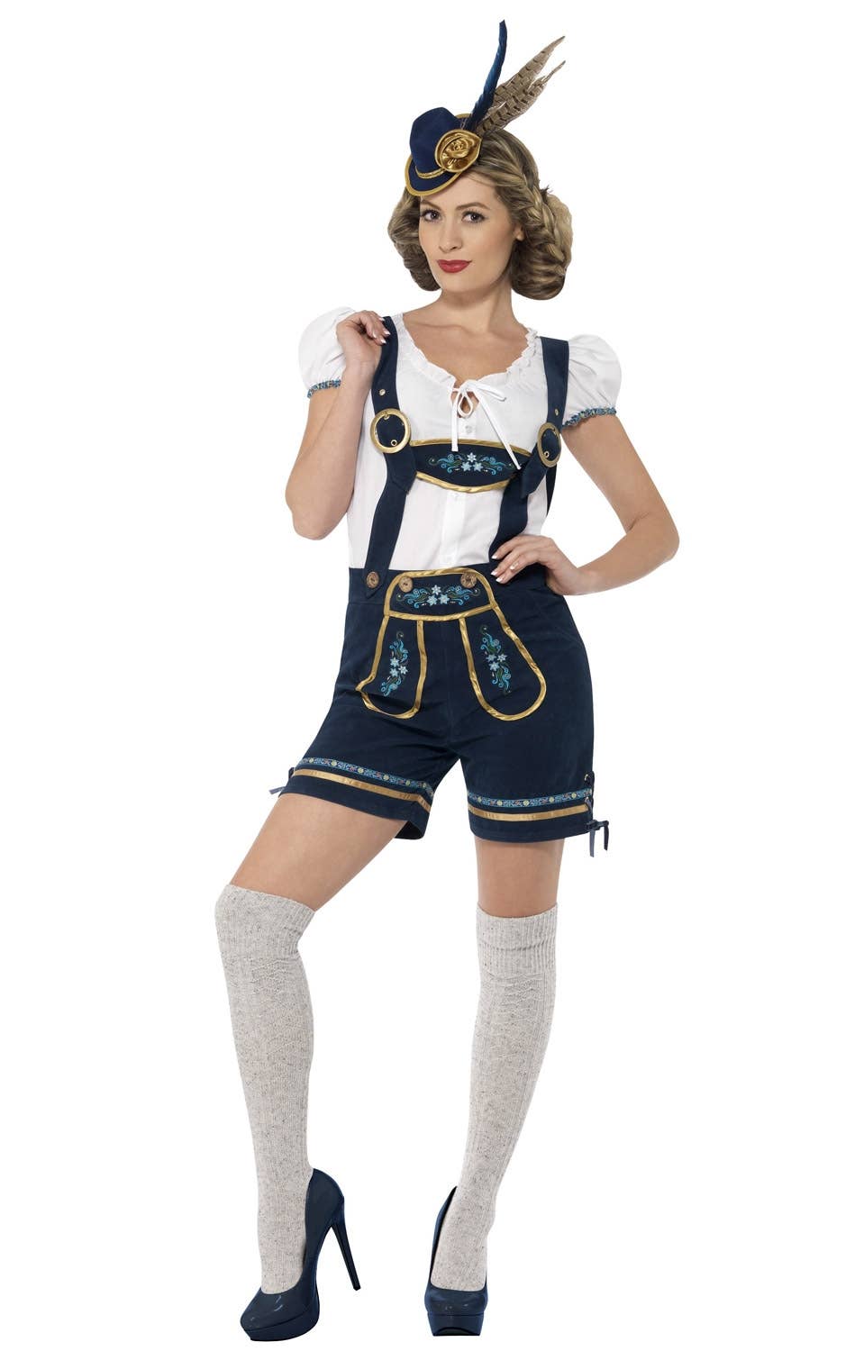 Womens Traditional Deluxe Bavarian Blue Lederhosen Oktoberfest Costume Image 3