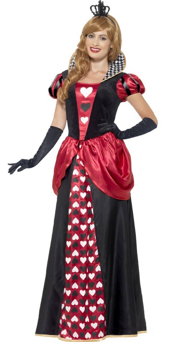 Women's Royal Red Queen Of Hearts Alice In Wonderland Inspired Fancy Dress Costume Main Image