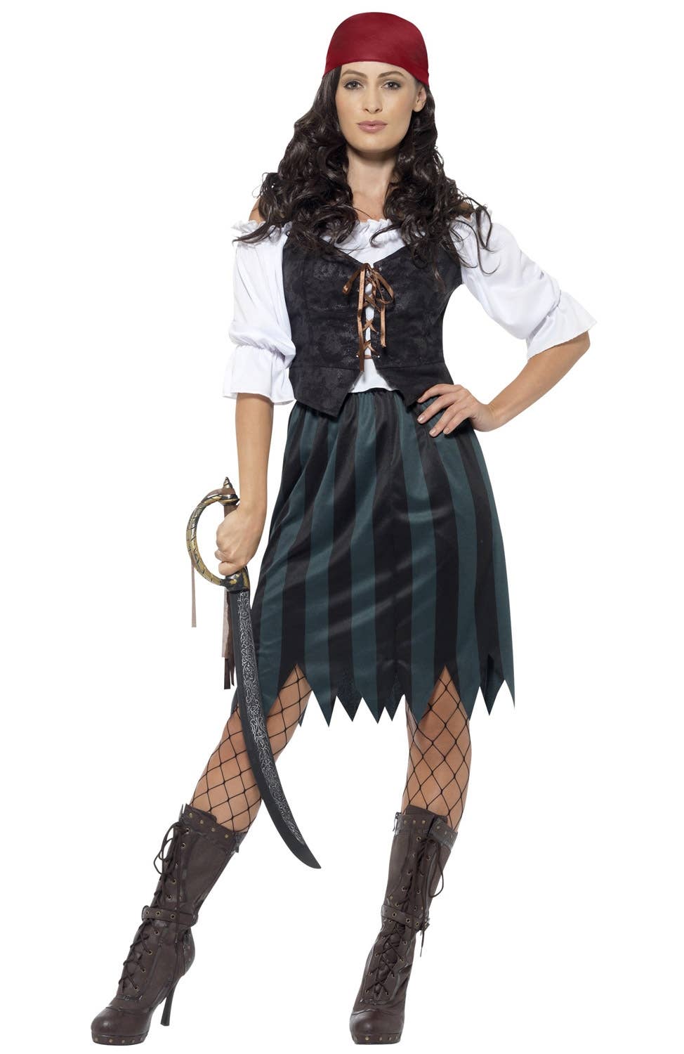 Women's Deckhand Pirate Fancy Dress Costume - Front Image