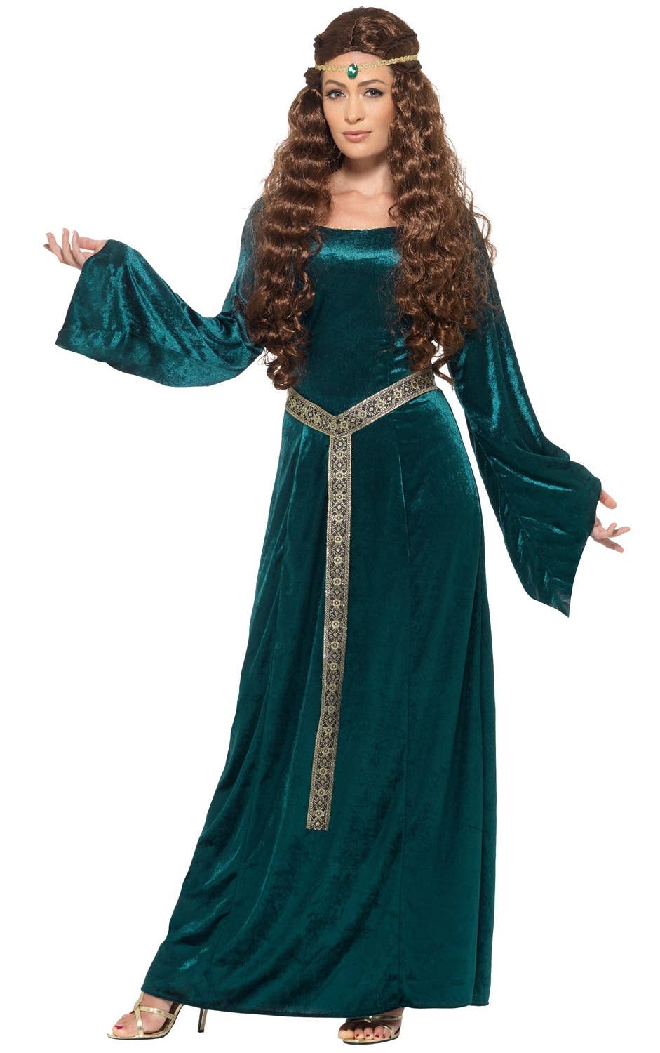 Women's Plus Size Green Medieval Costume Dress - Front Image