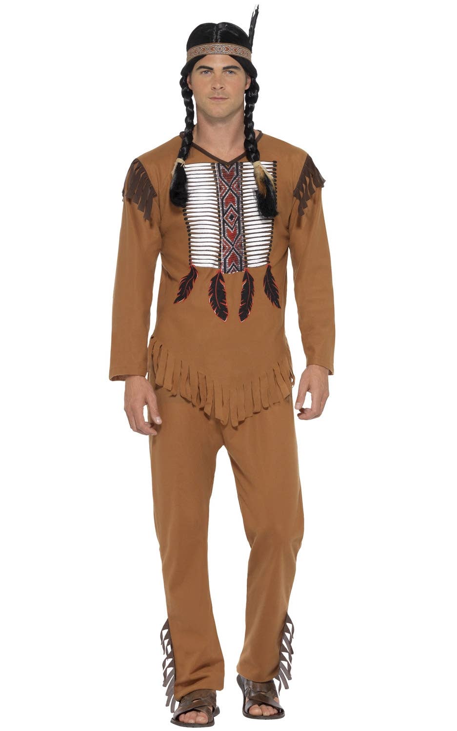 Men's Native American Inspired Indian Warrior Fancy Dress Costume Front Image