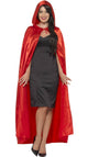 Long Red Satin Costume Cape with Hood Main Image