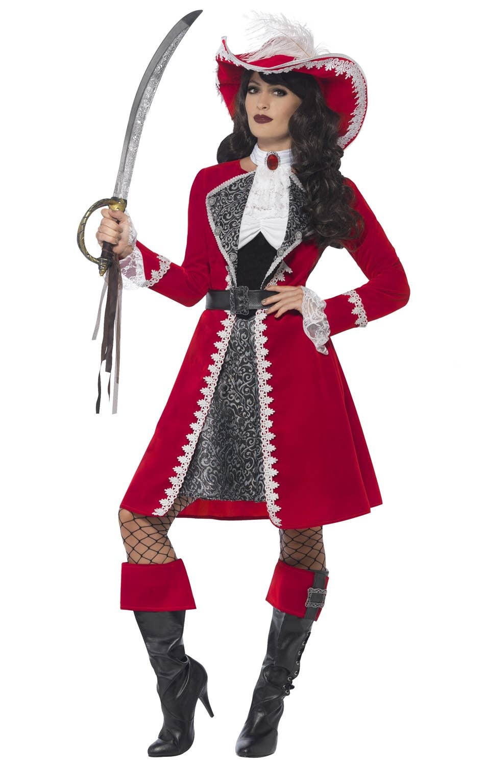 Deluxe Captain Hook Womens Pirate Costume Red Pirate Costume