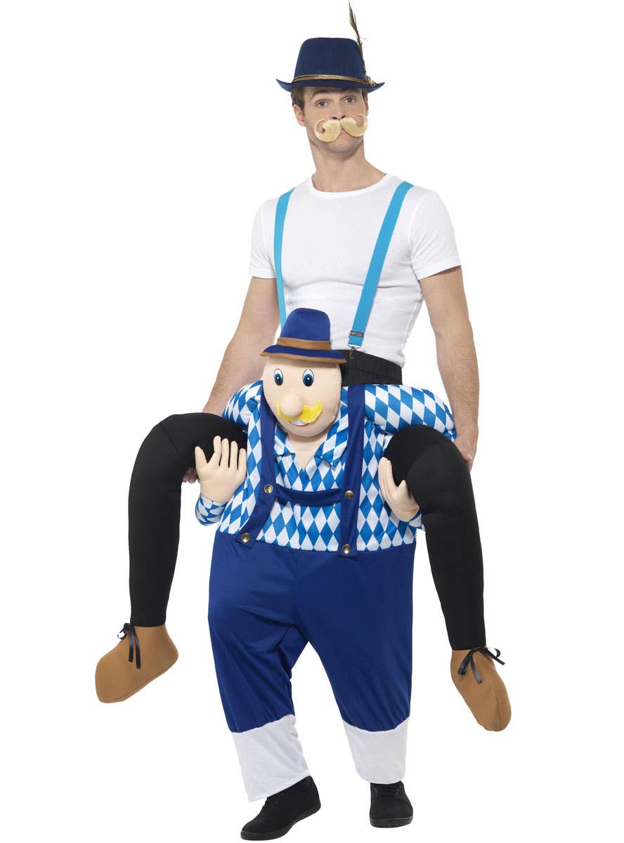 Funny Men's Bavarian Piggyback Oktoberfest Fancy Dress Costume Front View 1 
