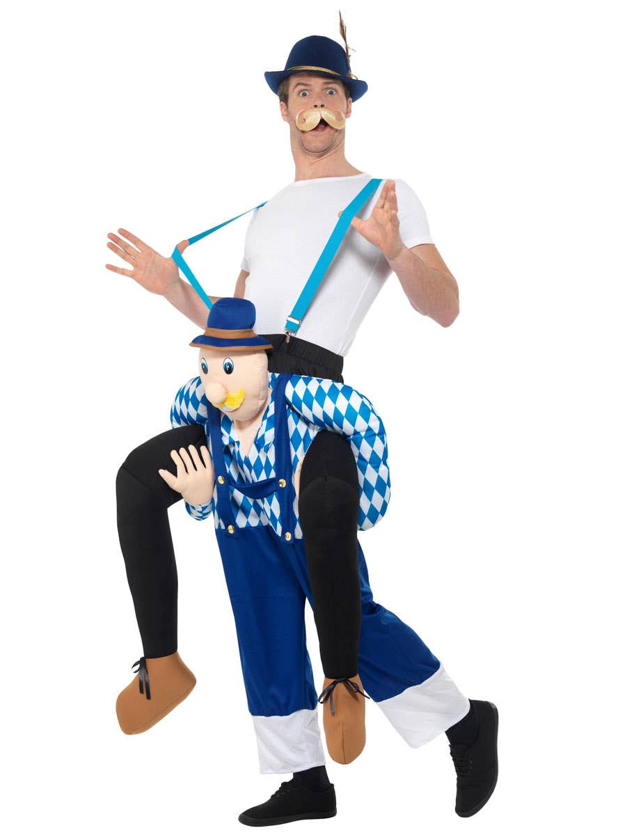 Funny Men's Bavarian Piggyback Oktoberfest Fancy Dress Costume Front View 2