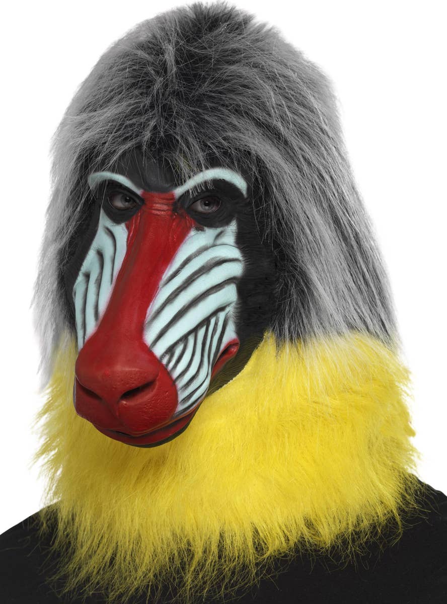 Yellow and Grey Furry Baboon Head Latex Costume Mask
