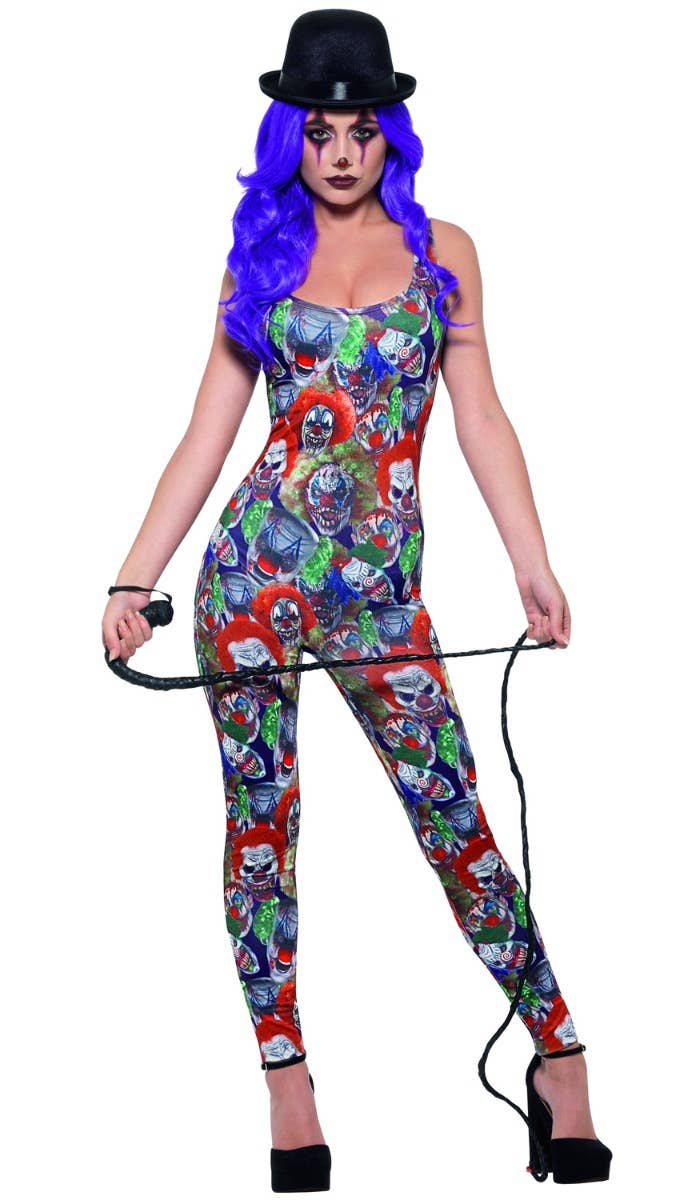 Women's Creepy Clown Body Costume Alt Front Image