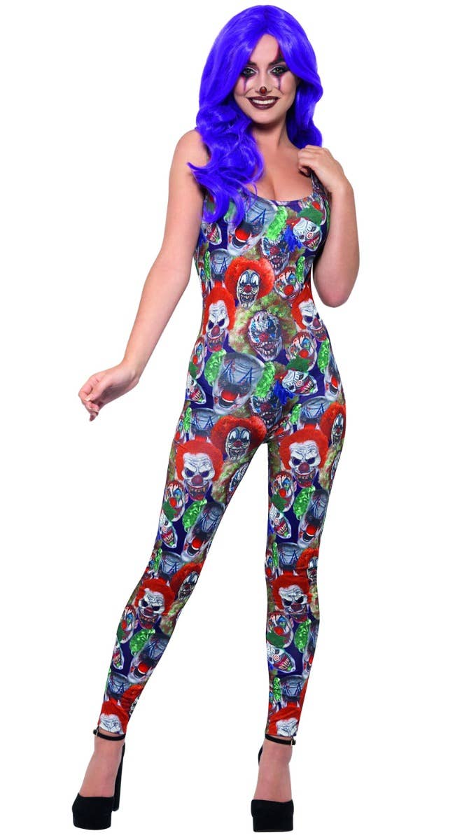 Women's Creepy Clown Body Costume Front Image
