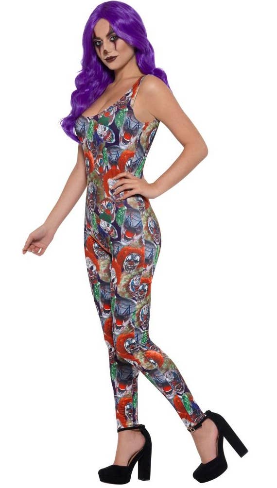 Women's Creepy Clown Body Costume Side Image