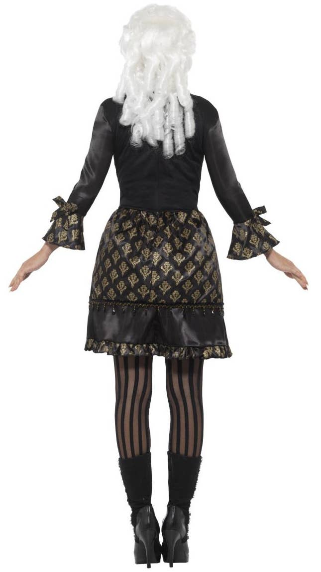 Women's Deluxe Black And Gold Baroque Burlesque Marie Antoinette Masquerade Fancy Dress Costume Back View Image