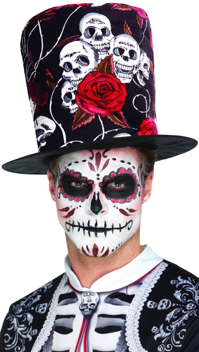 Day of the Dead Skull & Rose Top Hat Front Image
