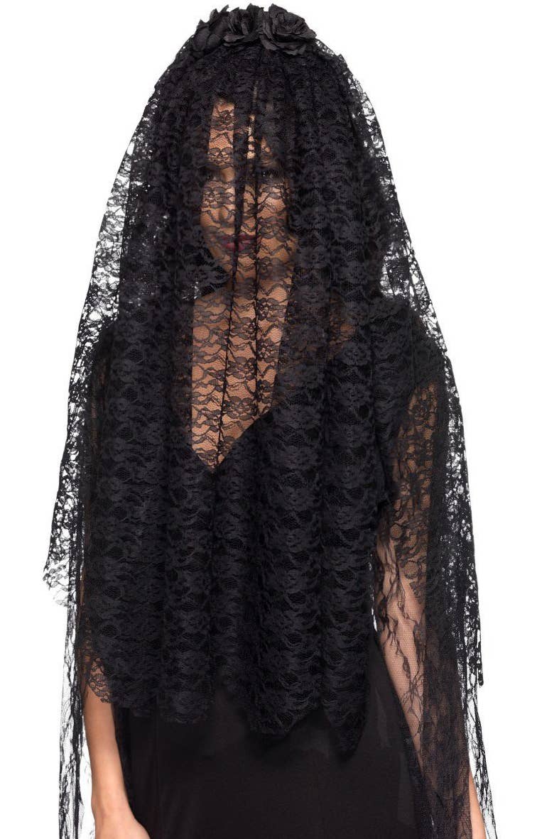 Image of Mourning Widow Black Lace Veil Headband