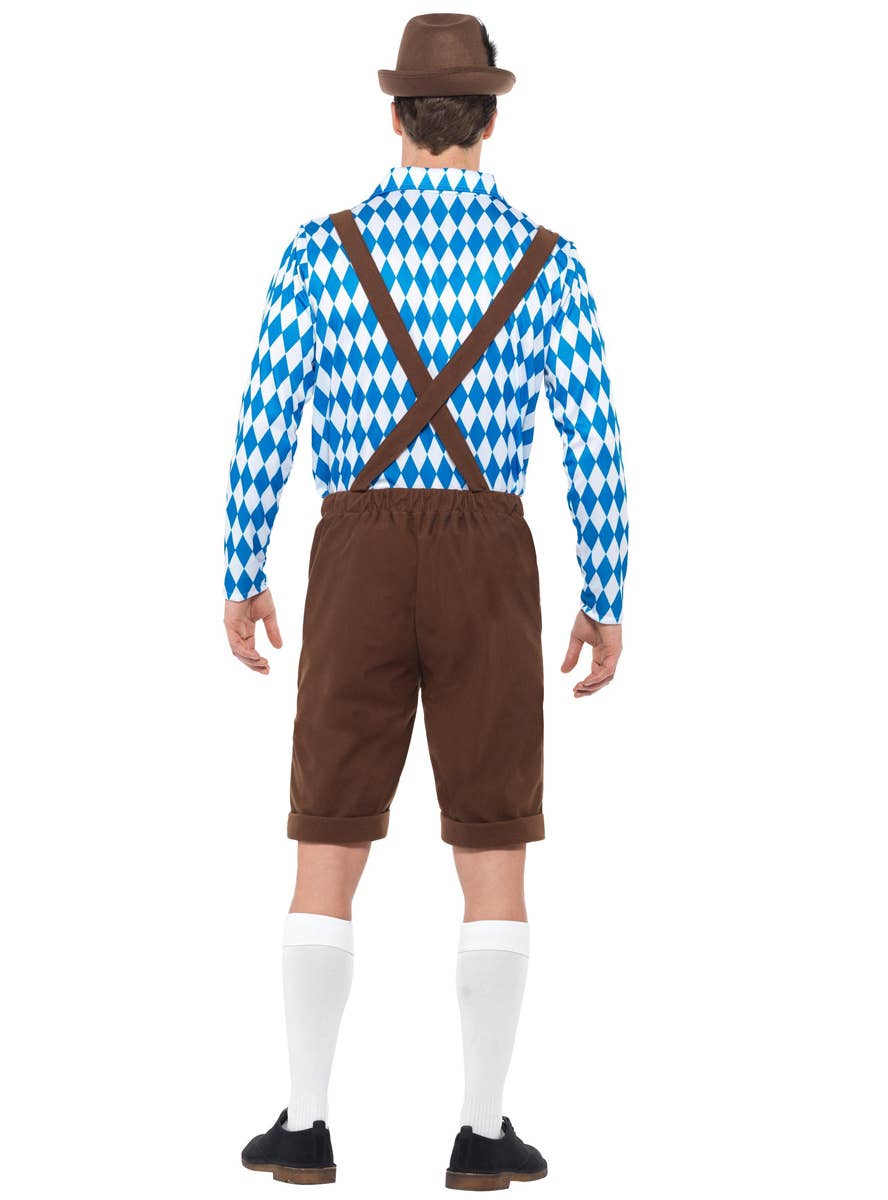 Men's Beer Man Brown Lederhosen Fancy Dress Costume Back Image