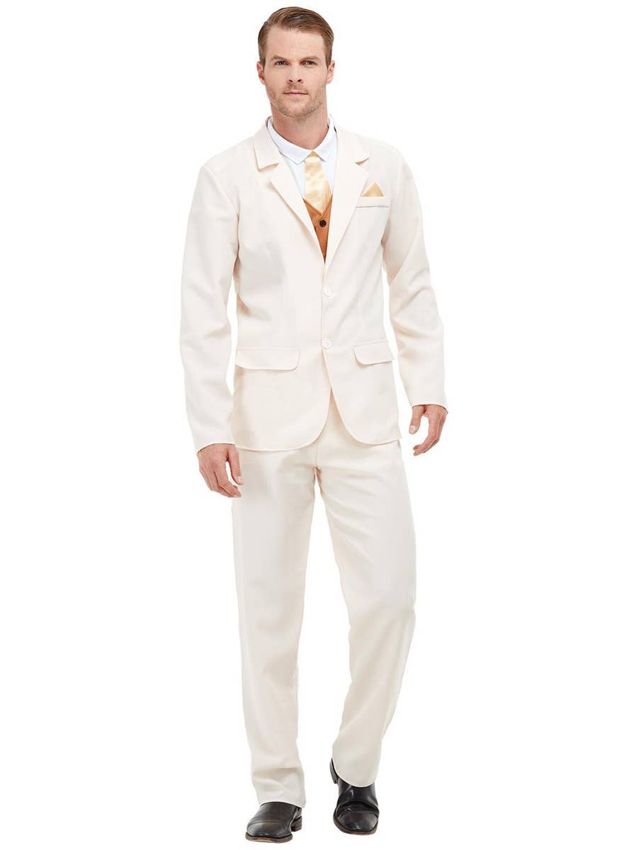 Men's White 1920's Gangster Fancy Dress Costume Front Image 2