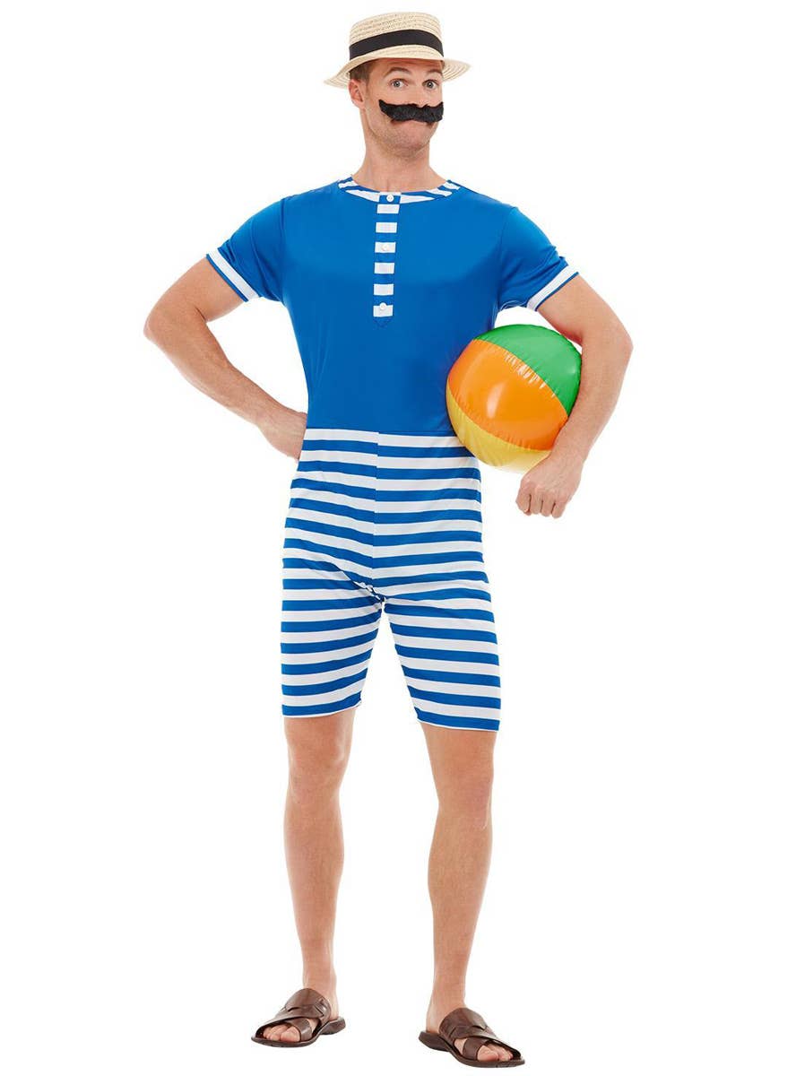 Men's 1920's Blue Swimwear Costume - Front Image