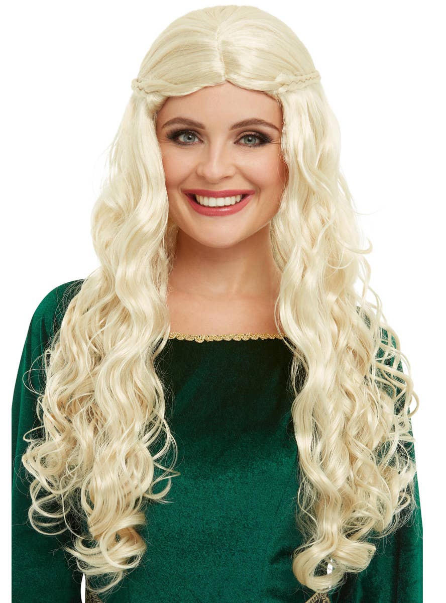 Womens Medieval Curly Long Blonde Wig