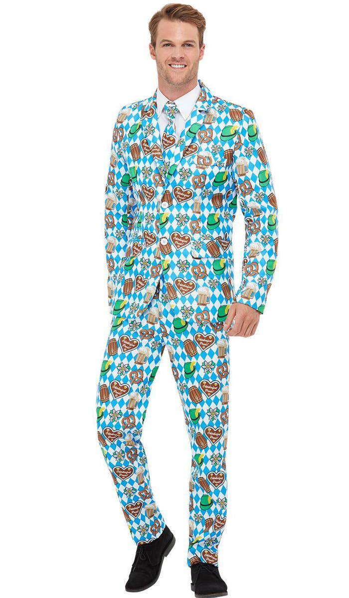 Men's Oktoberfest Print Deluxe Fancy Dress Costume Suit Front Image