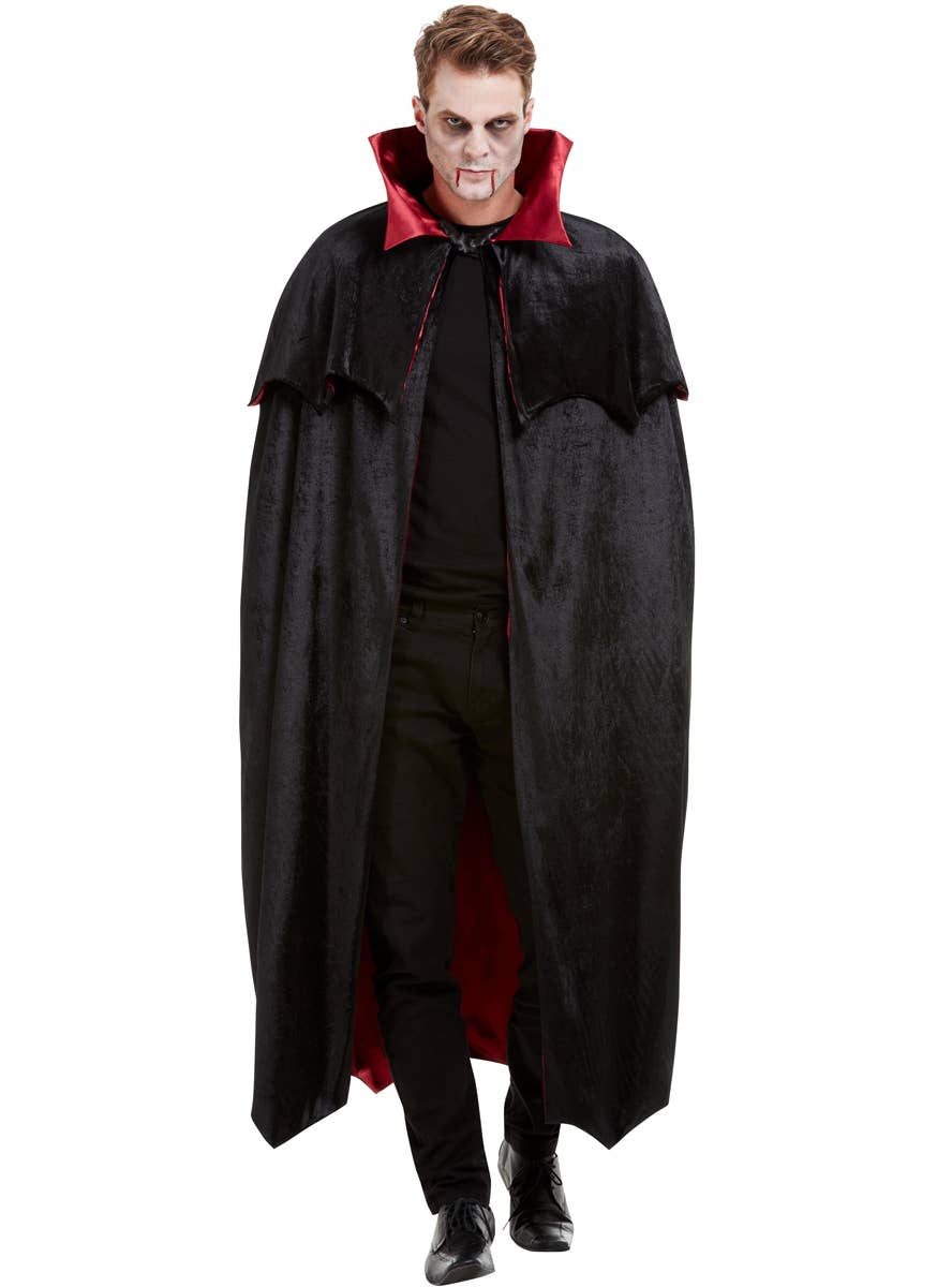 Vampire Cape | Adults Deluxe Velvet Red & Black Halloween Cape