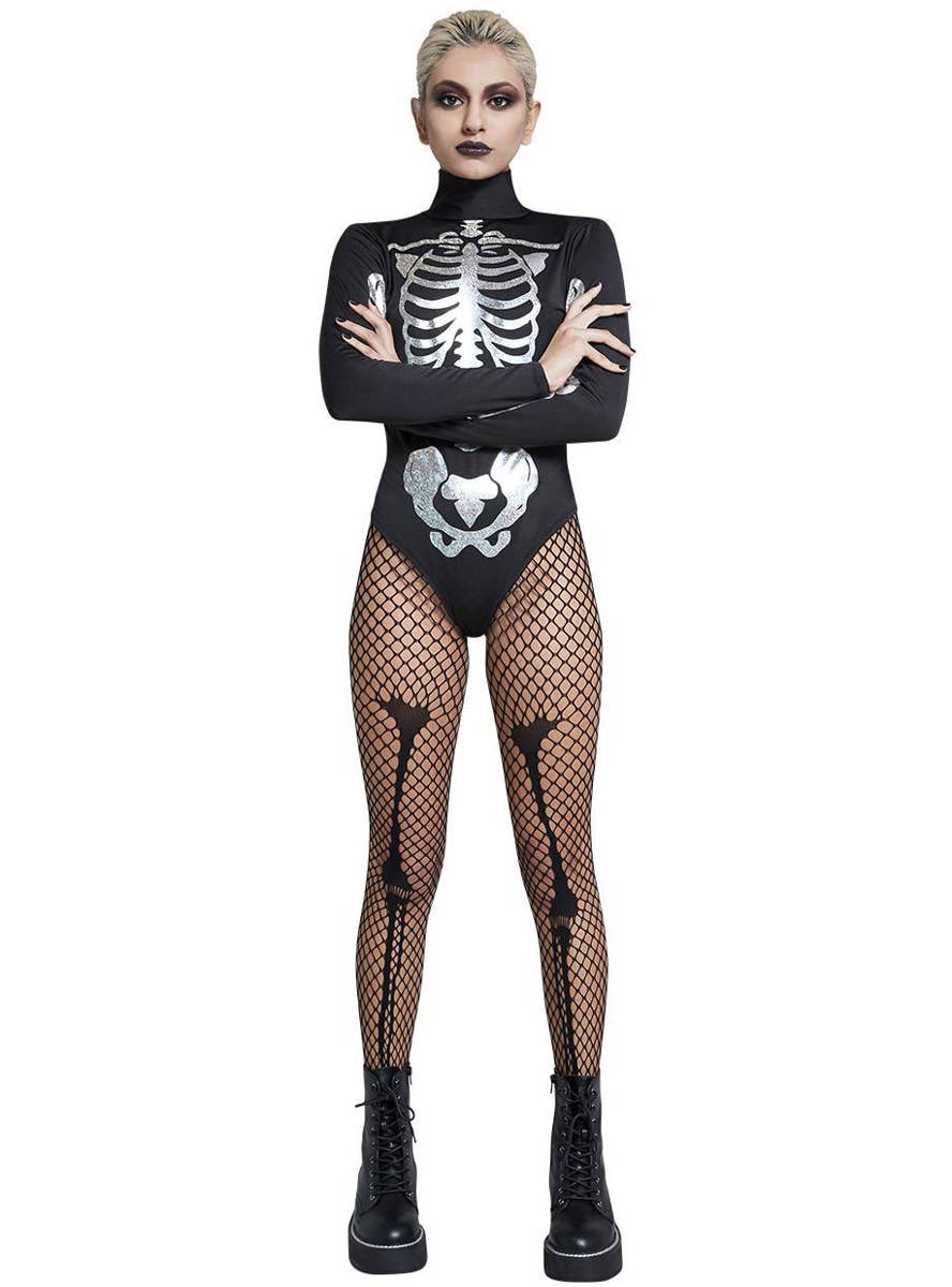Womens Skeleton Print Halloween Bodysuit Costume - Main Image
