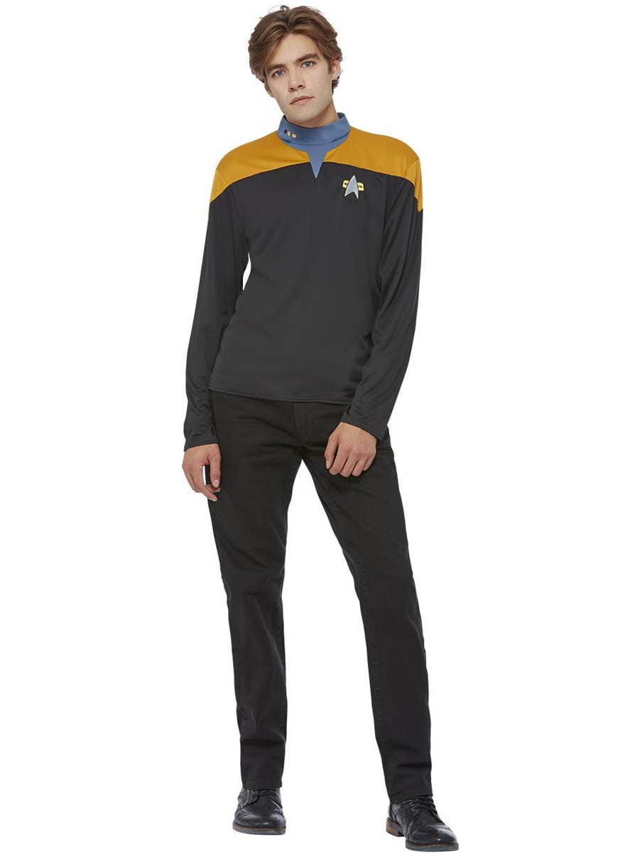 Star Trek Voyager Men's Black and Gold Operations Uniform Costume - Front Image