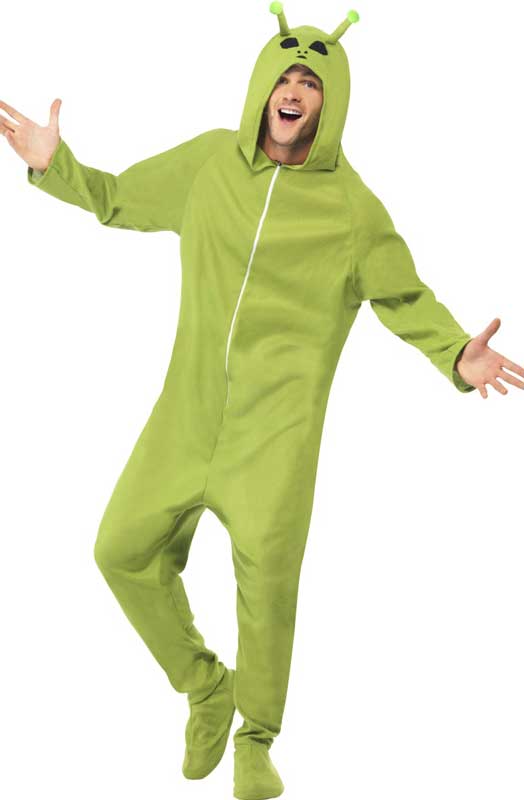 Men's Green Alien Onesie Halloween Costume - Front Image