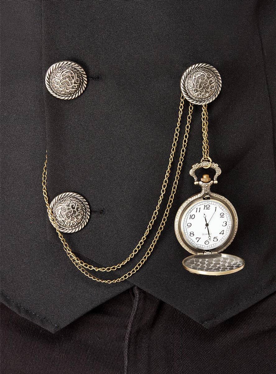 Deluxe Vintage Look Gold Metal 1920's Fob Pocket Watch Costume Accessory with Horses - Alternative Image