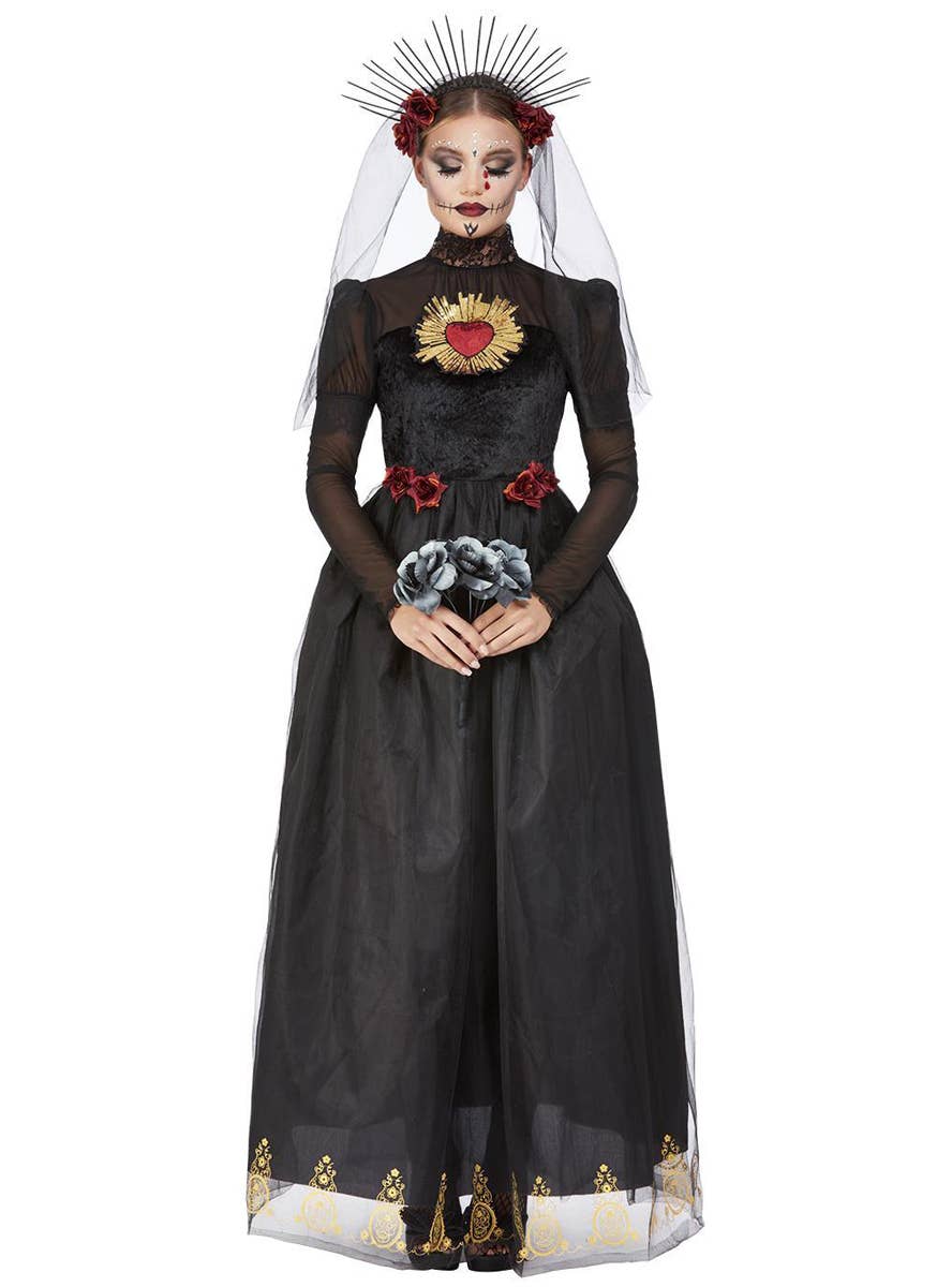 Day of the Dead Black Sacred Heart Bride Womens Costume - Main Image