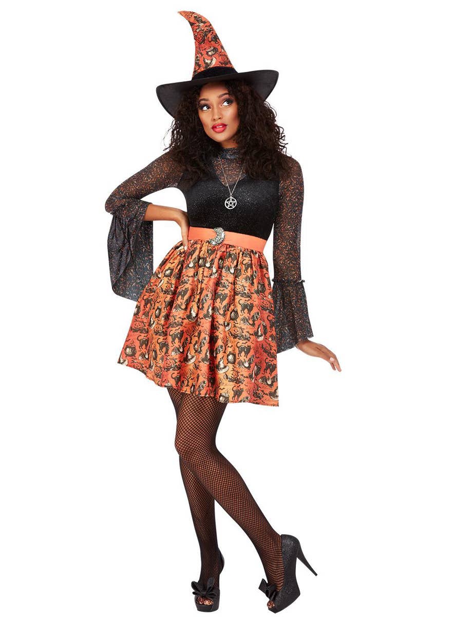 Black and Orange Witch Costume Womens Witch Halloween Costume