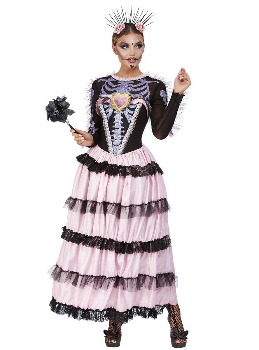 Pink and Black Womens Day of the Dead Costume - Main Image