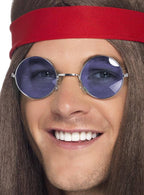 Round Hippie Costume Glasses with Blue Lenses 