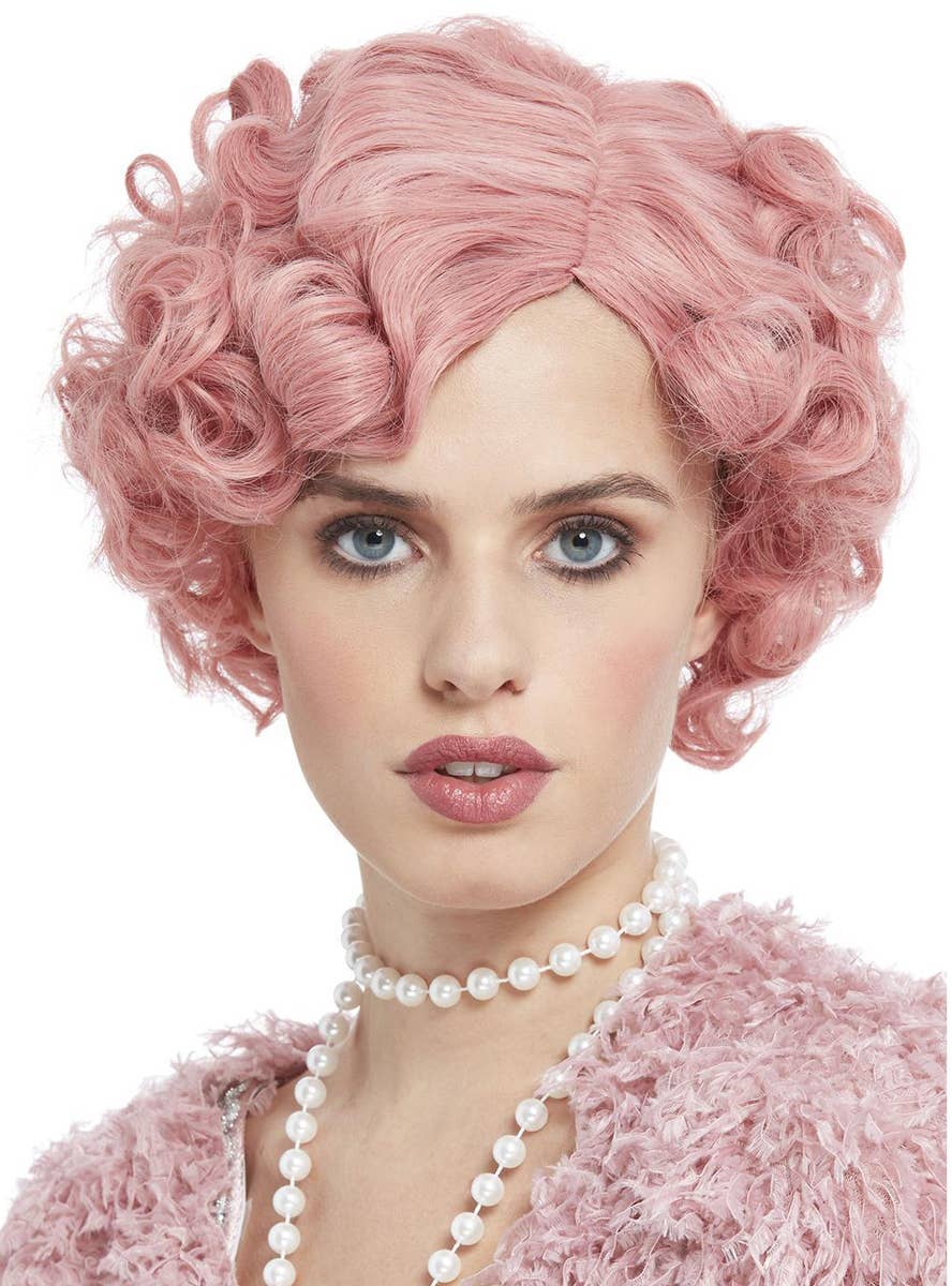 Womens Pastel Pink Flapper Costume Wig with Finger Waves