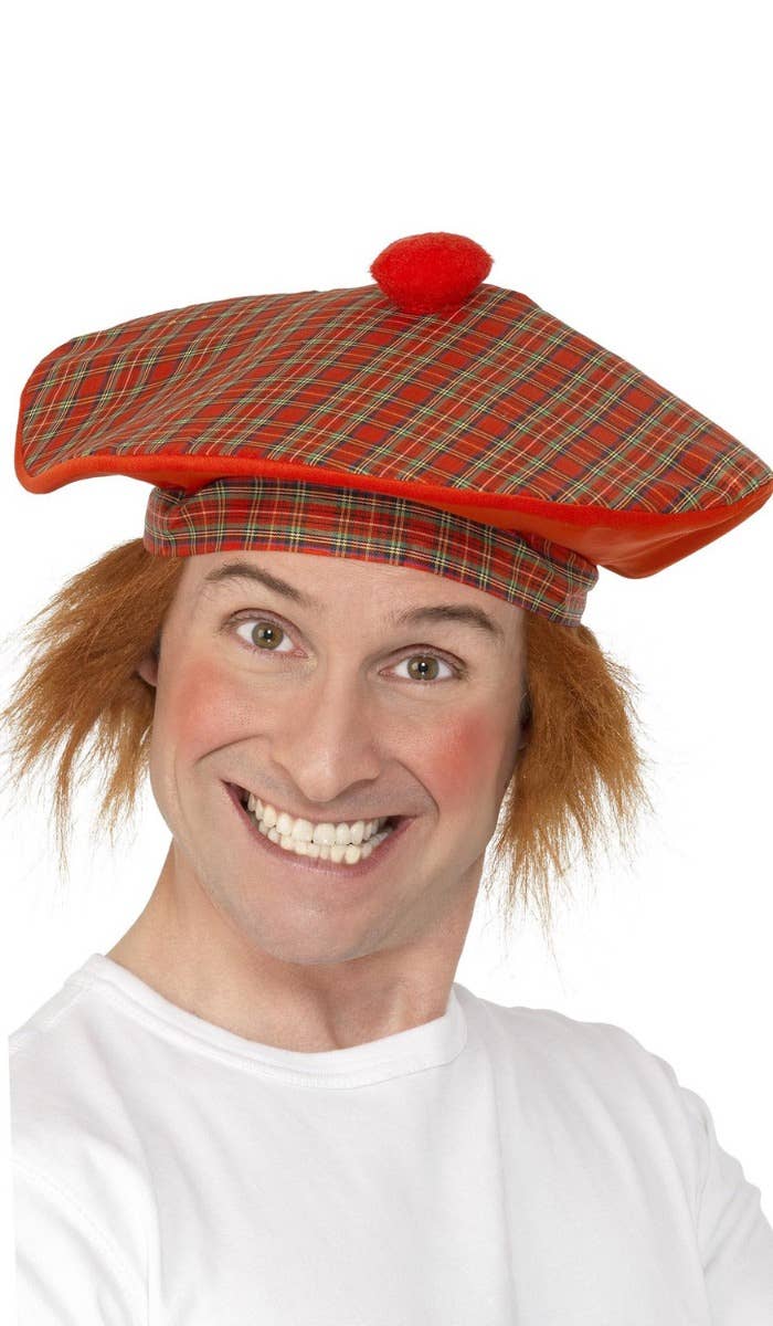 Tam-O-Shanter Tartan Scottish Hat with Hair - Main Image