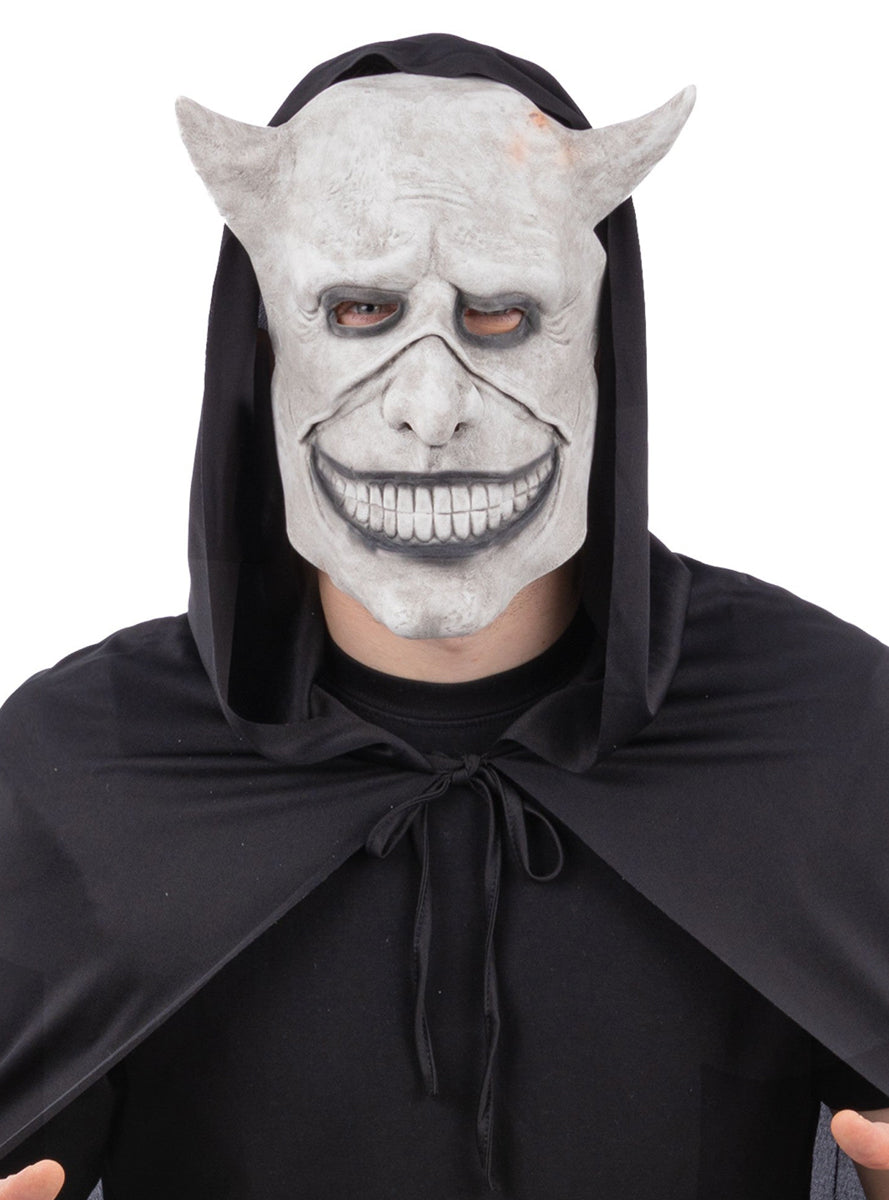 Smiling Evil Grey Devil Latex Mask - Main Image